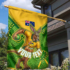 Personalized Australian Jackaroo Lawn Bowls Garden Flag Kangaroo Athlete Indigenous Pattern Green Yellow Sports Mascot
