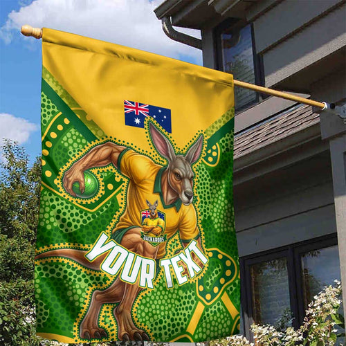 Personalized Australian Jackaroo Lawn Bowls Garden Flag Kangaroo Athlete Indigenous Pattern Green Yellow Sports Mascot