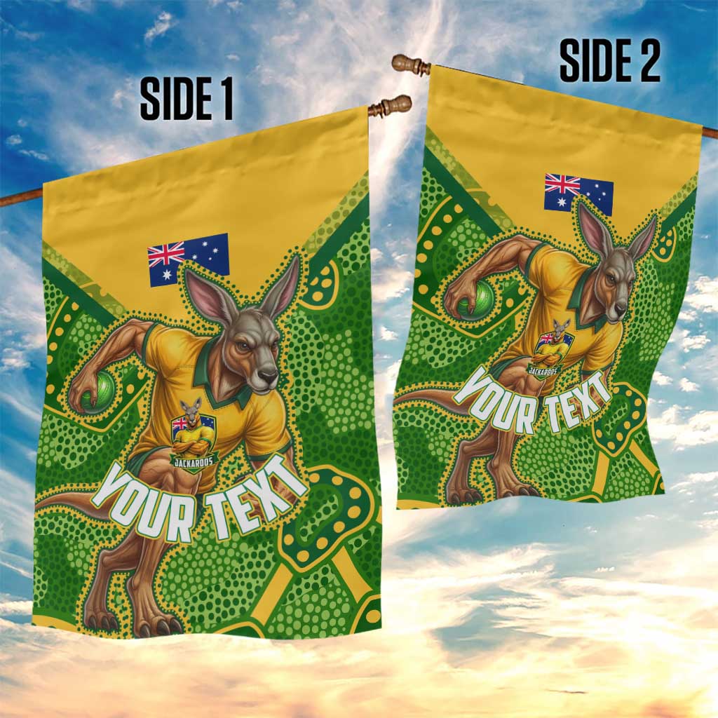 Personalized Australian Jackaroo Lawn Bowls Garden Flag Kangaroo Athlete Indigenous Pattern Green Yellow Sports Mascot