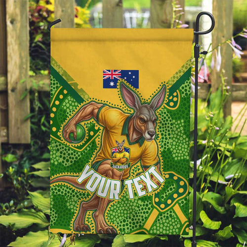 Personalized Australian Jackaroo Lawn Bowls Garden Flag Kangaroo Athlete Indigenous Pattern Green Yellow Sports Mascot