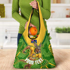 Personalized Australian Jackaroo Lawn Bowls Grocery Bag Kangaroo Athlete Indigenous Pattern Green Yellow Sports Mascot