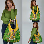 Personalized Australian Jackaroo Lawn Bowls Grocery Bag Kangaroo Athlete Indigenous Pattern Green Yellow Sports Mascot