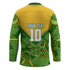 Personalized Australian Jackaroo Lawn Bowls Hockey Jersey Kangaroo Athlete Indigenous Pattern Green Yellow Sports Mascot