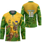Personalized Australian Jackaroo Lawn Bowls Hockey Jersey Kangaroo Athlete Indigenous Pattern Green Yellow Sports Mascot