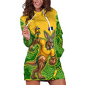 Personalized Australian Jackaroo Lawn Bowls Hoodie Dress Kangaroo Athlete Indigenous Pattern Green Yellow Sports Mascot