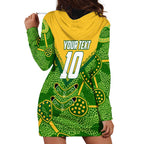 Personalized Australian Jackaroo Lawn Bowls Hoodie Dress Kangaroo Athlete Indigenous Pattern Green Yellow Sports Mascot