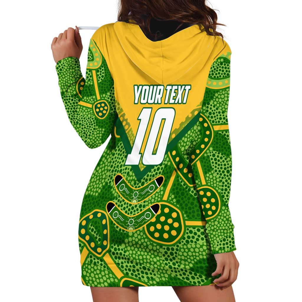 Personalized Australian Jackaroo Lawn Bowls Hoodie Dress Kangaroo Athlete Indigenous Pattern Green Yellow Sports Mascot