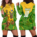Personalized Australian Jackaroo Lawn Bowls Hoodie Dress Kangaroo Athlete Indigenous Pattern Green Yellow Sports Mascot