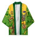 Personalized Australian Jackaroo Lawn Bowls Kimono Kangaroo Athlete Indigenous Pattern Green Yellow Sports Mascot
