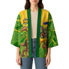 Personalized Australian Jackaroo Lawn Bowls Kimono Kangaroo Athlete Indigenous Pattern Green Yellow Sports Mascot