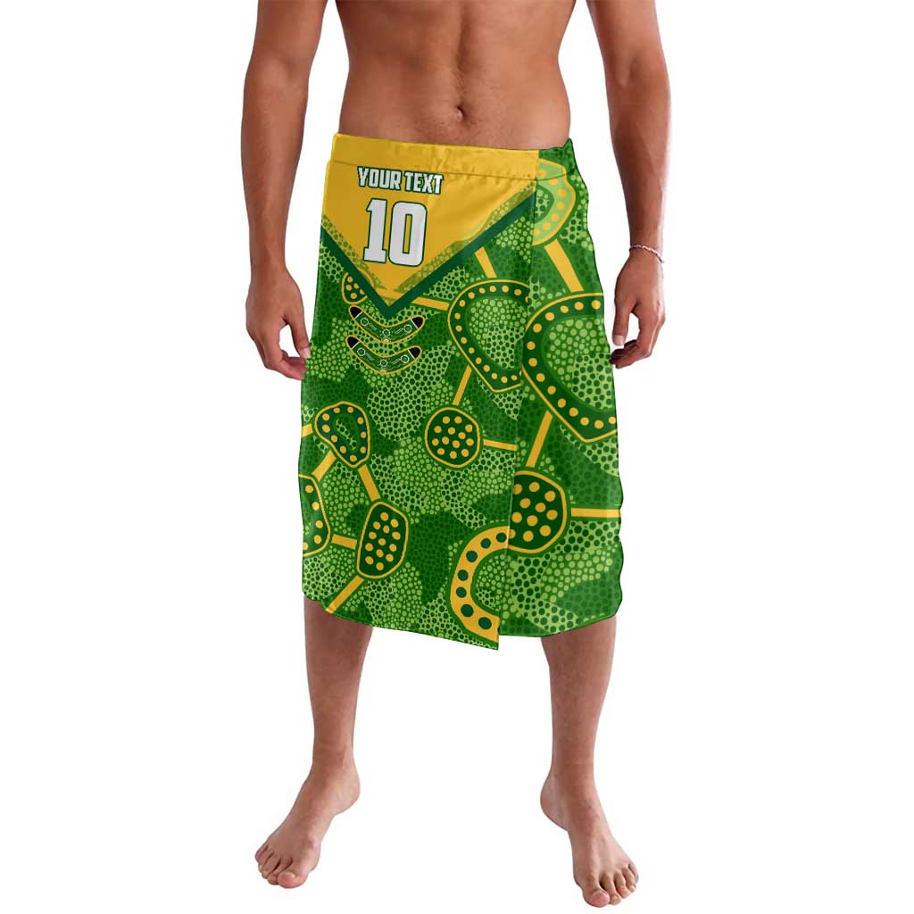 Personalized Australian Jackaroo Lawn Bowls Lavalava Kangaroo Athlete Indigenous Pattern Green Yellow Sports Mascot