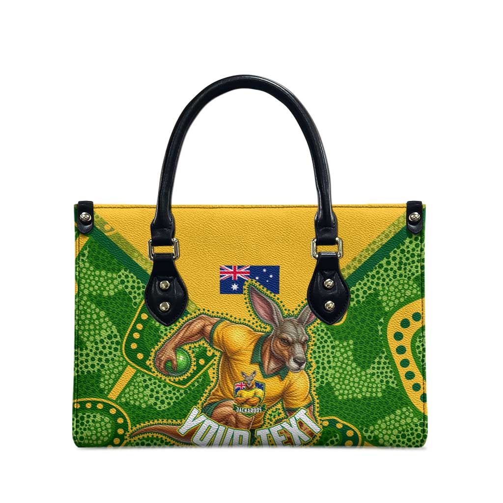 Personalized Australian Jackaroo Lawn Bowls Leather Bag Kangaroo Athlete Indigenous Pattern Green Yellow Sports Mascot