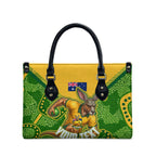 Personalized Australian Jackaroo Lawn Bowls Leather Bag Kangaroo Athlete Indigenous Pattern Green Yellow Sports Mascot