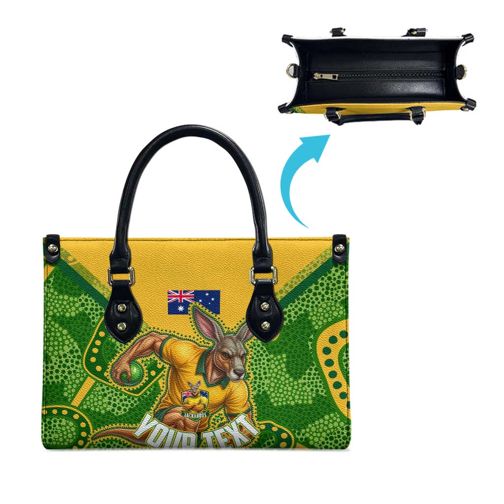 Personalized Australian Jackaroo Lawn Bowls Leather Bag Kangaroo Athlete Indigenous Pattern Green Yellow Sports Mascot