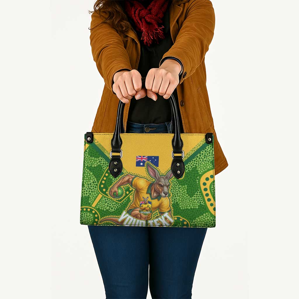 Personalized Australian Jackaroo Lawn Bowls Leather Bag Kangaroo Athlete Indigenous Pattern Green Yellow Sports Mascot