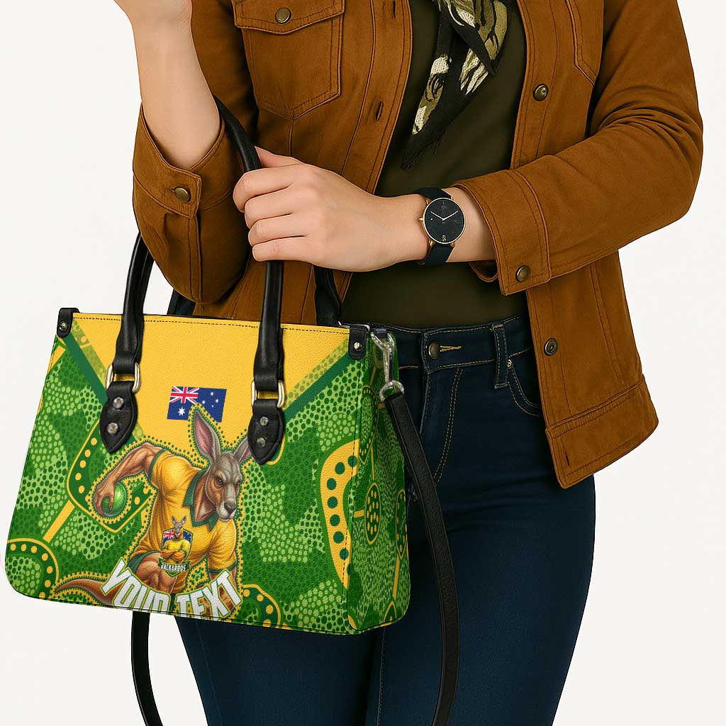Personalized Australian Jackaroo Lawn Bowls Leather Bag Kangaroo Athlete Indigenous Pattern Green Yellow Sports Mascot