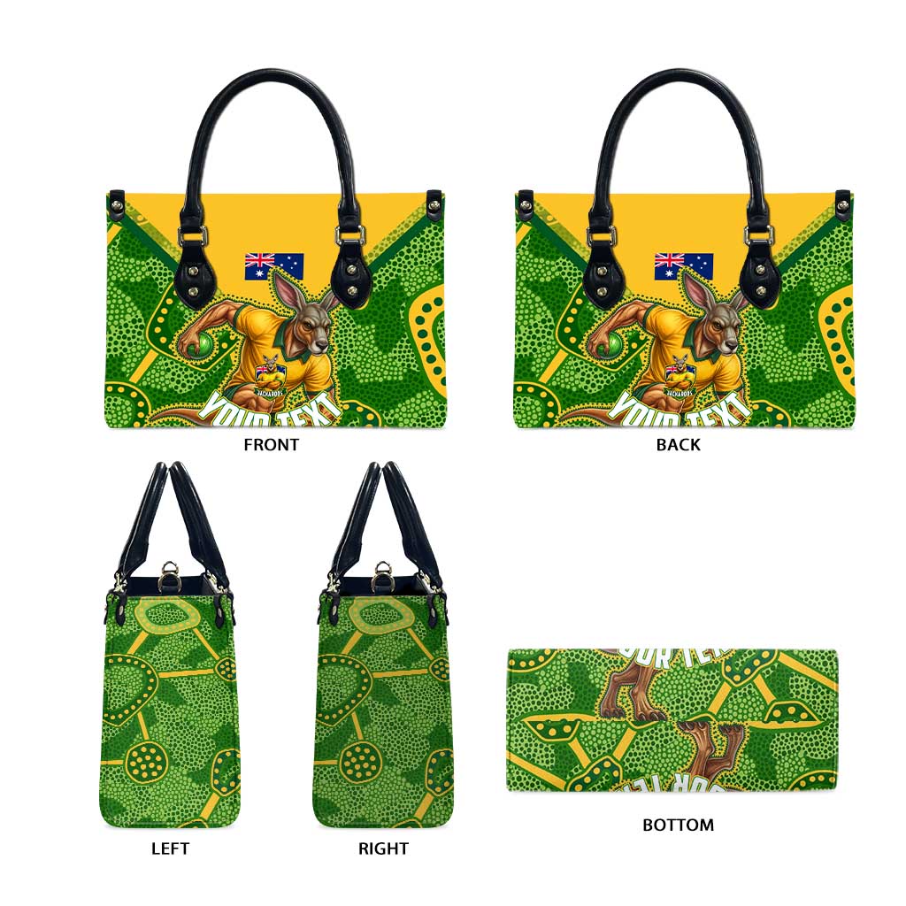 Personalized Australian Jackaroo Lawn Bowls Leather Bag Kangaroo Athlete Indigenous Pattern Green Yellow Sports Mascot