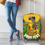Personalized Australian Jackaroo Lawn Bowls Luggage Cover Kangaroo Athlete Indigenous Pattern Green Yellow Sports Mascot