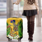 Personalized Australian Jackaroo Lawn Bowls Luggage Cover Kangaroo Athlete Indigenous Pattern Green Yellow Sports Mascot