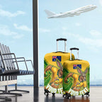 Personalized Australian Jackaroo Lawn Bowls Luggage Cover Kangaroo Athlete Indigenous Pattern Green Yellow Sports Mascot