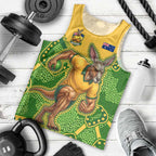 Personalized Australian Jackaroo Lawn Bowls Men Tank Top Kangaroo Athlete Indigenous Pattern Green Yellow Sports Mascot