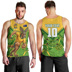 Personalized Australian Jackaroo Lawn Bowls Men Tank Top Kangaroo Athlete Indigenous Pattern Green Yellow Sports Mascot