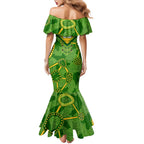 Personalized Australian Jackaroo Lawn Bowls Mermaid Dress Kangaroo Athlete Indigenous Pattern Green Yellow Sports Mascot