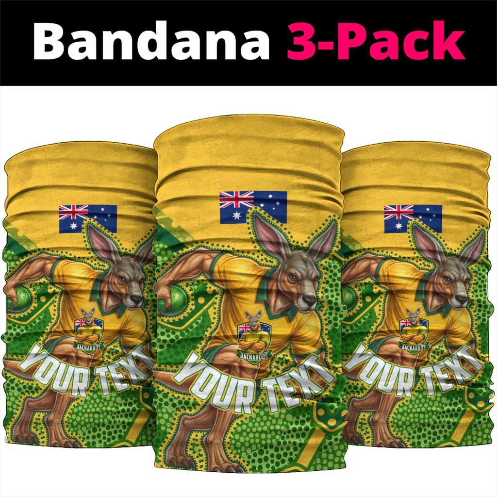 Personalized Australian Jackaroo Lawn Bowls Neck Gaiter Kangaroo Athlete Indigenous Pattern Green Yellow Sports Mascot