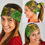 Personalized Australian Jackaroo Lawn Bowls Neck Gaiter Kangaroo Athlete Indigenous Pattern Green Yellow Sports Mascot