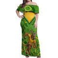 Personalized Australian Jackaroo Lawn Bowls Off Shoulder Maxi Dress Kangaroo Athlete Indigenous Pattern Green Yellow Sports Mascot