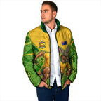 Personalized Australian Jackaroo Lawn Bowls Padded Jacket Kangaroo Athlete Indigenous Pattern Green Yellow Sports Mascot