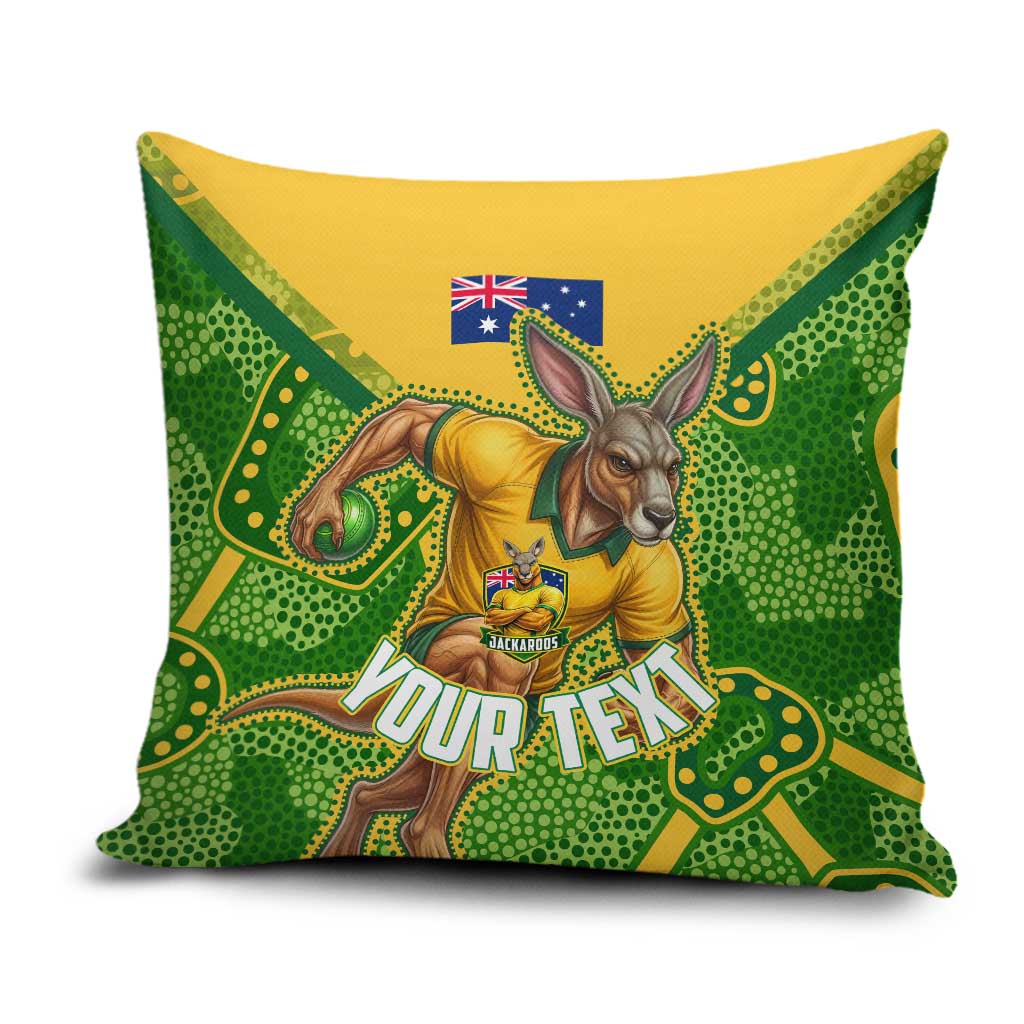 Personalized Australian Jackaroo Lawn Bowls Pillow Cover Kangaroo Athlete Indigenous Pattern Green Yellow Sports Mascot
