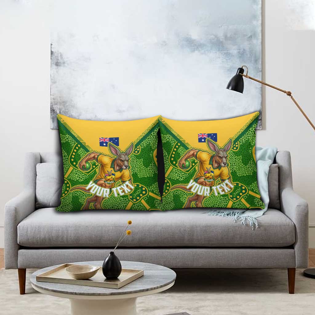 Personalized Australian Jackaroo Lawn Bowls Pillow Cover Kangaroo Athlete Indigenous Pattern Green Yellow Sports Mascot
