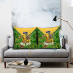 Personalized Australian Jackaroo Lawn Bowls Pillow Cover Kangaroo Athlete Indigenous Pattern Green Yellow Sports Mascot
