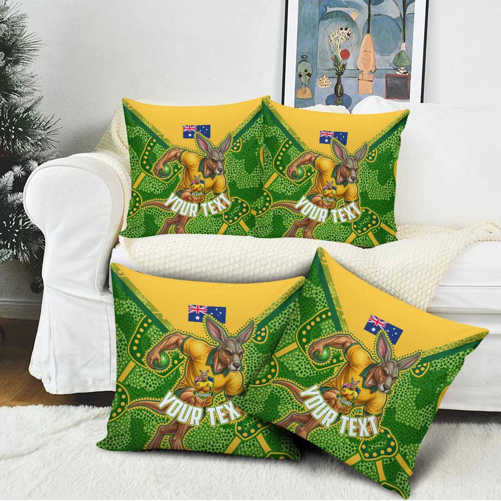 Personalized Australian Jackaroo Lawn Bowls Pillow Cover Kangaroo Athlete Indigenous Pattern Green Yellow Sports Mascot