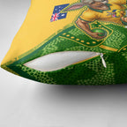 Personalized Australian Jackaroo Lawn Bowls Pillow Cover Kangaroo Athlete Indigenous Pattern Green Yellow Sports Mascot