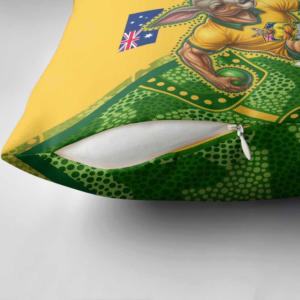 Personalized Australian Jackaroo Lawn Bowls Pillow Cover Kangaroo Athlete Indigenous Pattern Green Yellow Sports Mascot