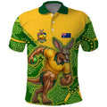 Personalized Australian Jackaroo Lawn Bowls Polo Shirt Kangaroo Athlete Indigenous Pattern Green Yellow Sports Mascot