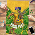Personalized Australian Jackaroo Lawn Bowls Puzzle Kangaroo Athlete Indigenous Pattern Green Yellow Sports Mascot