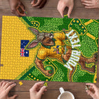 Personalized Australian Jackaroo Lawn Bowls Puzzle Kangaroo Athlete Indigenous Pattern Green Yellow Sports Mascot