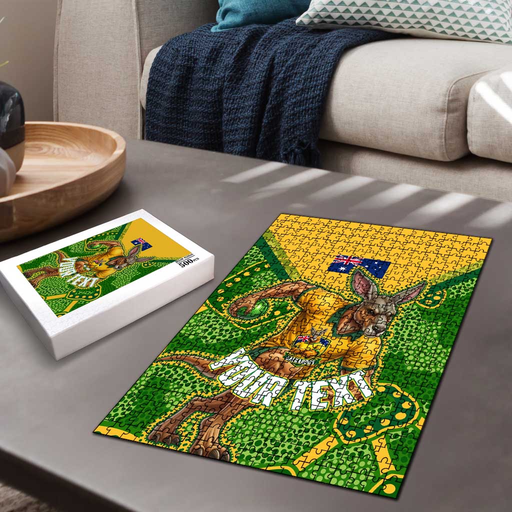 Personalized Australian Jackaroo Lawn Bowls Puzzle Kangaroo Athlete Indigenous Pattern Green Yellow Sports Mascot