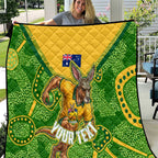 Personalized Australian Jackaroo Lawn Bowls Quilt Kangaroo Athlete Indigenous Pattern Green Yellow Sports Mascot