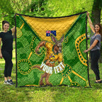 Personalized Australian Jackaroo Lawn Bowls Quilt Kangaroo Athlete Indigenous Pattern Green Yellow Sports Mascot