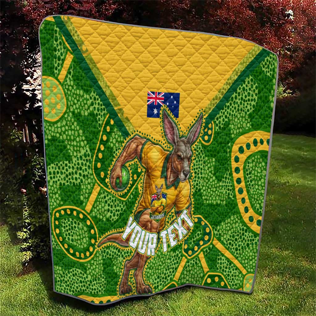 Personalized Australian Jackaroo Lawn Bowls Quilt Kangaroo Athlete Indigenous Pattern Green Yellow Sports Mascot