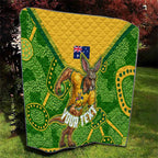 Personalized Australian Jackaroo Lawn Bowls Quilt Kangaroo Athlete Indigenous Pattern Green Yellow Sports Mascot