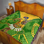Personalized Australian Jackaroo Lawn Bowls Quilt Kangaroo Athlete Indigenous Pattern Green Yellow Sports Mascot
