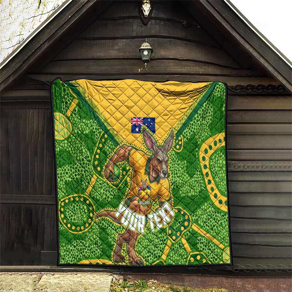 Personalized Australian Jackaroo Lawn Bowls Quilt Kangaroo Athlete Indigenous Pattern Green Yellow Sports Mascot