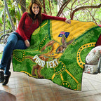 Personalized Australian Jackaroo Lawn Bowls Quilt Kangaroo Athlete Indigenous Pattern Green Yellow Sports Mascot