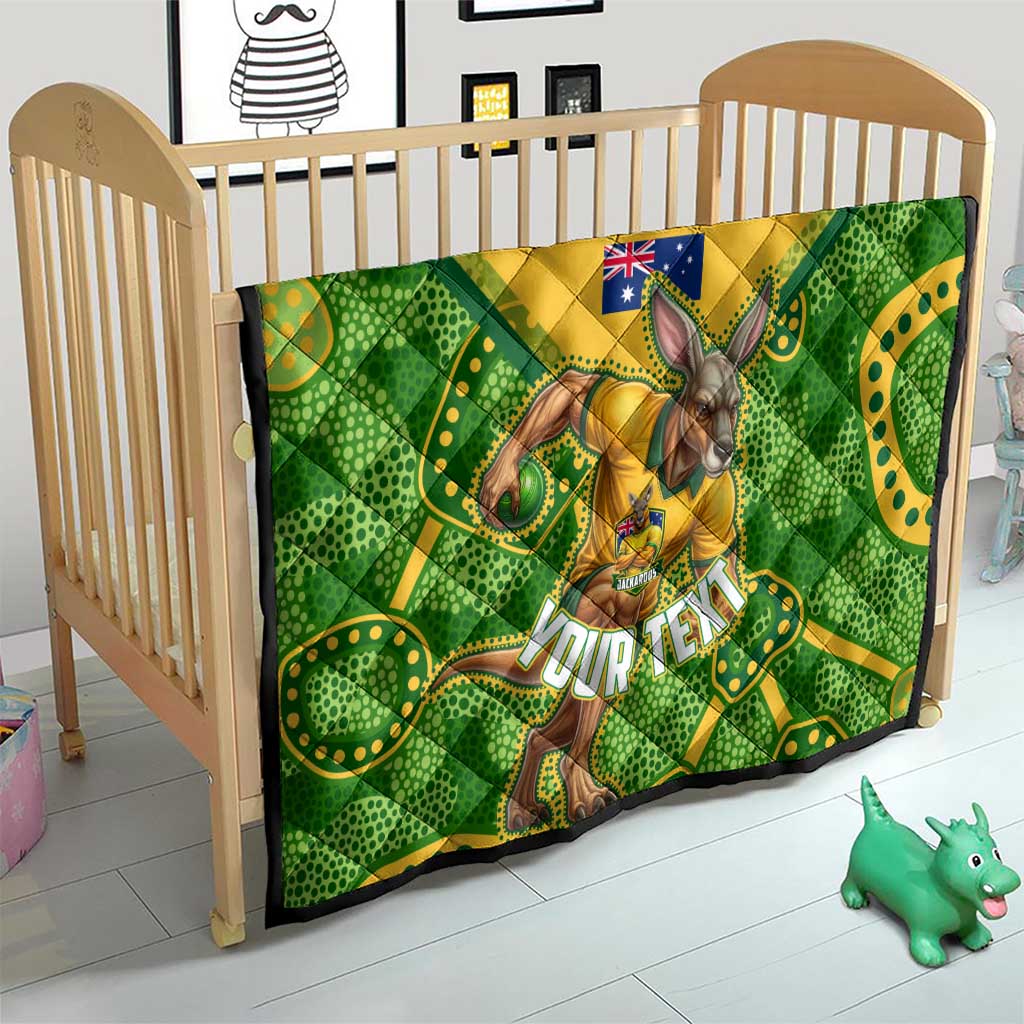 Personalized Australian Jackaroo Lawn Bowls Quilt Kangaroo Athlete Indigenous Pattern Green Yellow Sports Mascot