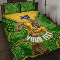 Personalized Australian Jackaroo Lawn Bowls Quilt Bed Set Kangaroo Athlete Indigenous Pattern Green Yellow Sports Mascot